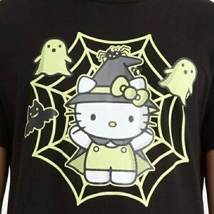 Hello Kitty Witch and Ghosts T-Shirt GLOWS IN THE DARK- Black and Yellow